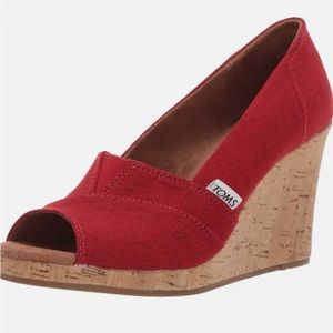 Tom’s red espadrille wedge sandals!